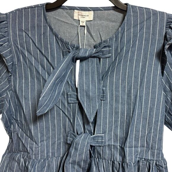 Anniewear Stripe Front Bow Denim Peplum Blouse Size Large NWT - Picture 8 of 10